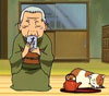 Momo Enoshima, une petite grand-mère qui s’occupe de l’accueil, de servir le thé et … du chat.
